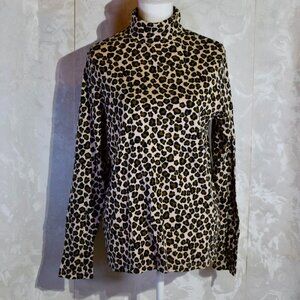 White Stag Women's XXL Mock Neck Long Sleeve T-Shirt - Tan Brown Leopard Print